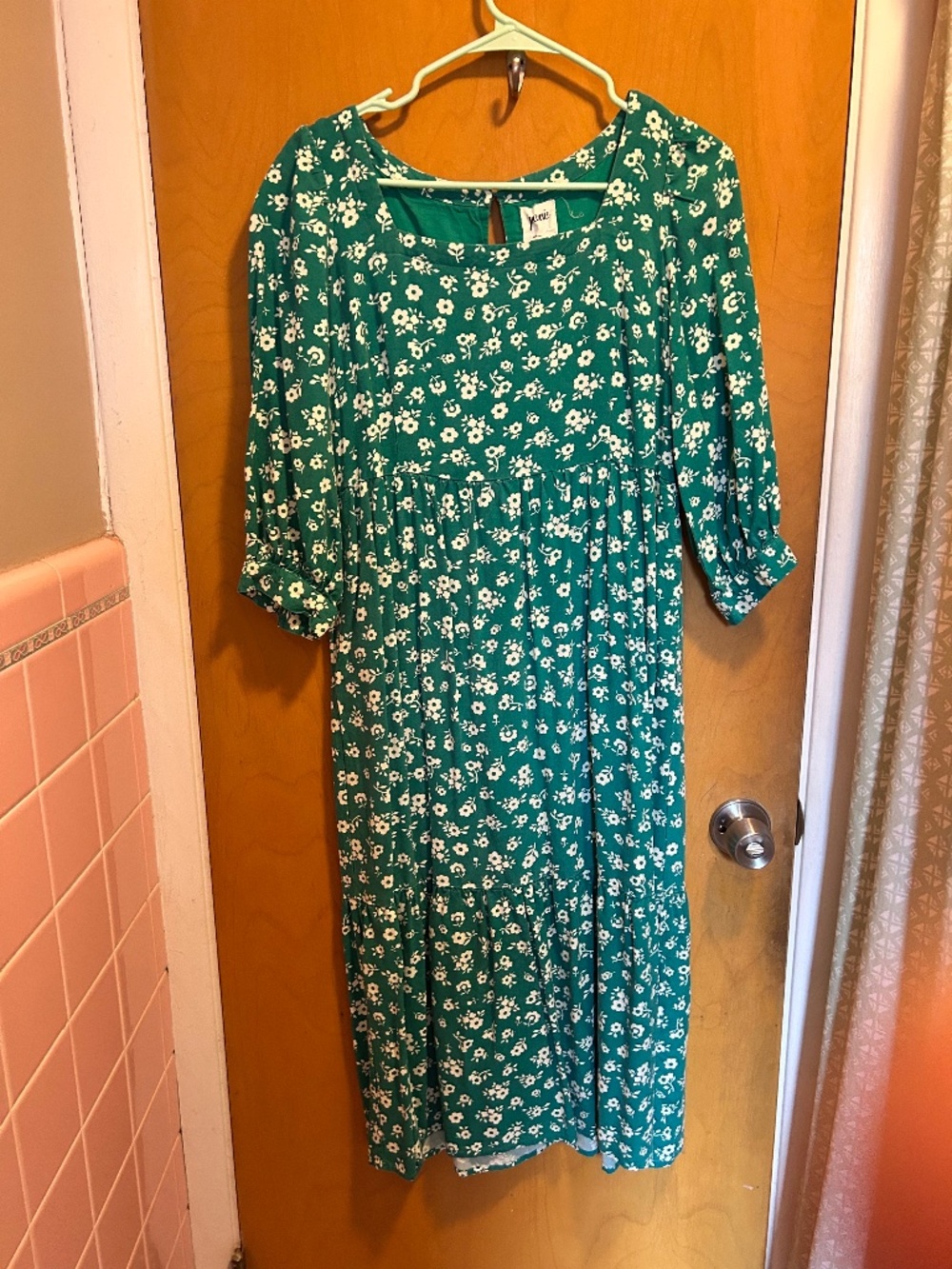 Joanie green floral cotton midi dress, size 8